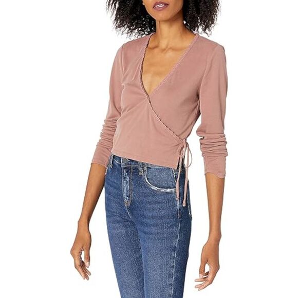 LUCKY BRAND Womens Pink Side Tie Snap Front Closure Long Sleeve Wrap Top L - Picture 1 of 2